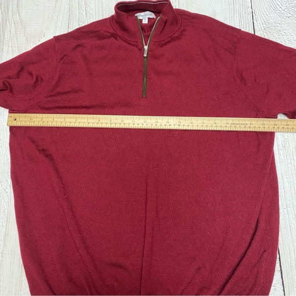 Peter Millar 1/4 Zip-Up Sweater Red merino wool long sleeve XL - Picture 6 of 9